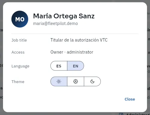The «My profile» dialog.