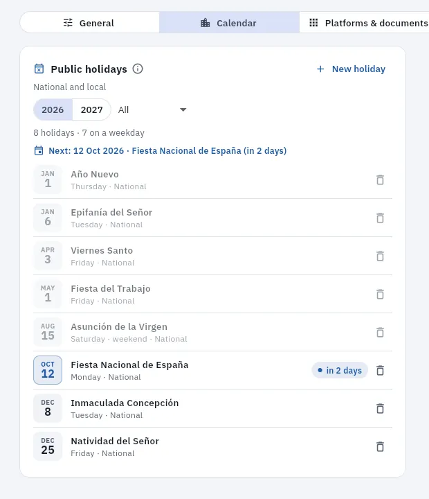 María's 2026 public holidays: for now, the national ones.
