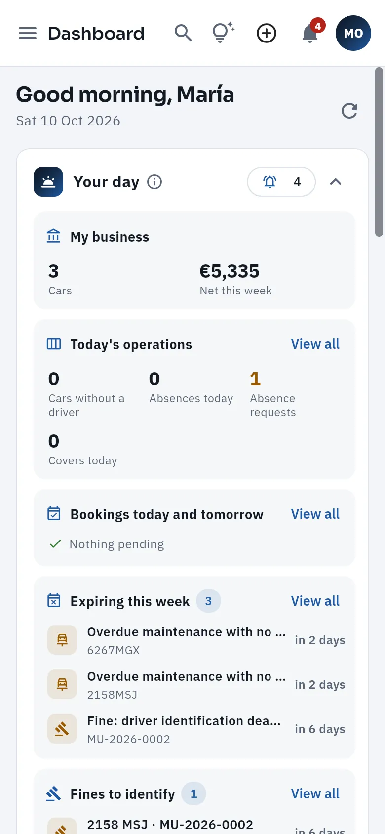 María's Dashboard on a phone.