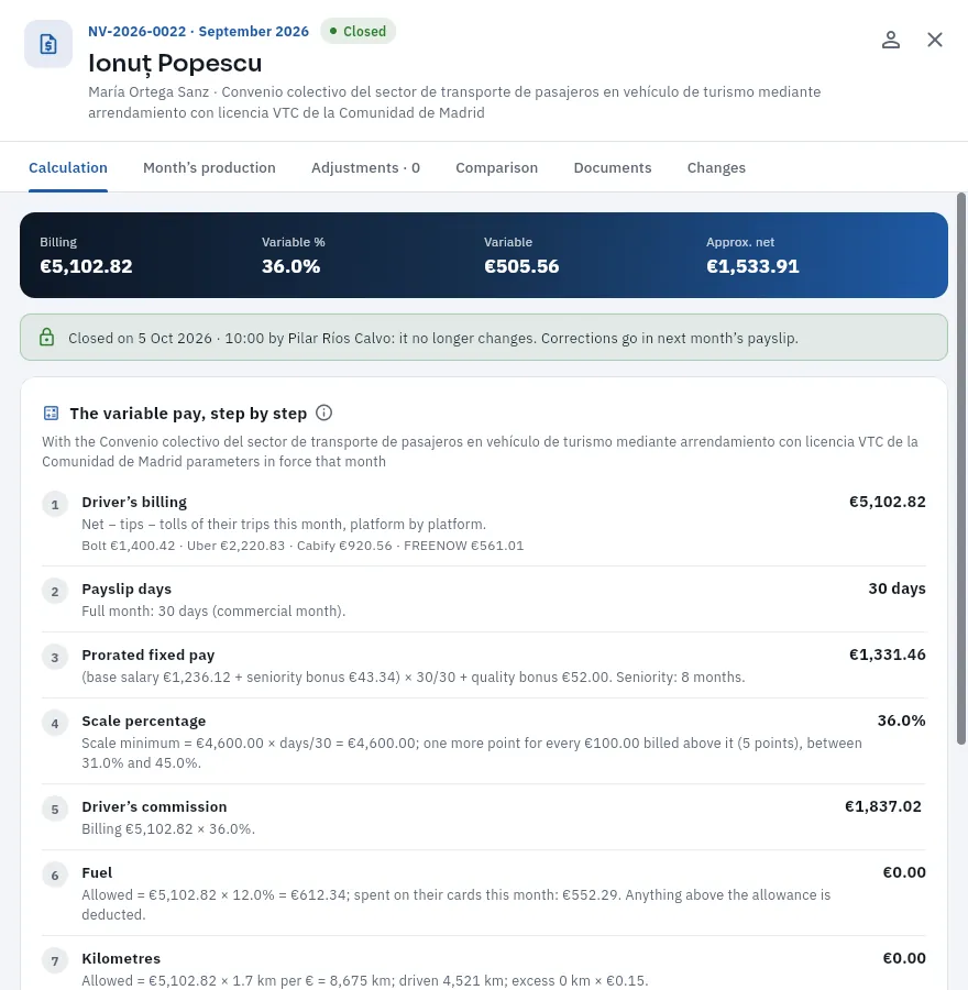 Ionuț Popescu's September payslip, closed: the variable pay worked out step by step.