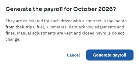 Generating October's payslips (they have not been generated).