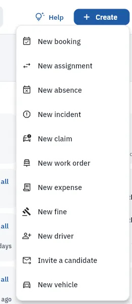 What you can create from the Create button.