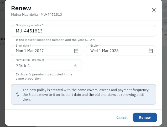 Renewing policy MU-4451813 (not renewed).