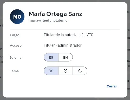 El diálogo «Mi perfil».