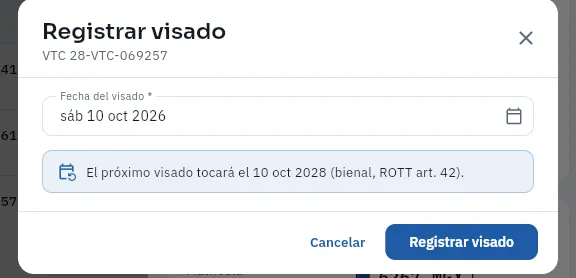 Registrar el visado de la autorización 28-VTC-069257 (no se ha guardado).