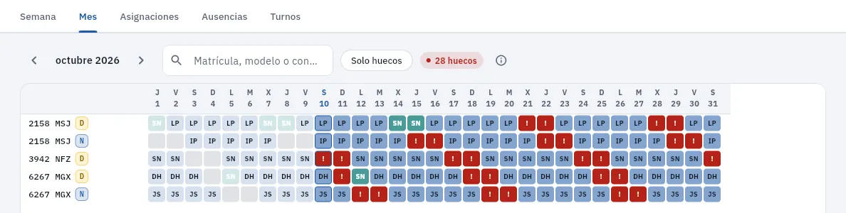 Octubre en el cuadrante del mes de María: las libranzas de las semanas siguientes aún están sin cubrir.