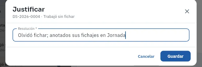 Justificar una discrepancia pide la resolución (no se ha guardado).
