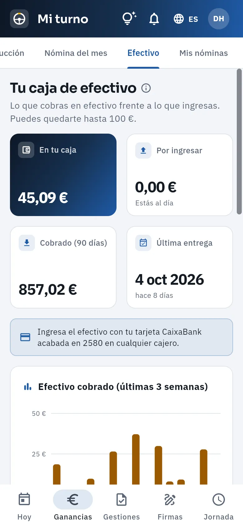 Su caja de efectivo: lo cobrado en efectivo frente a lo ingresado.