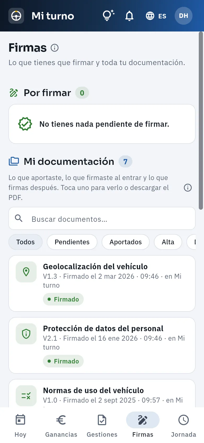Las firmas de David: nada pendiente y su documentación firmada.