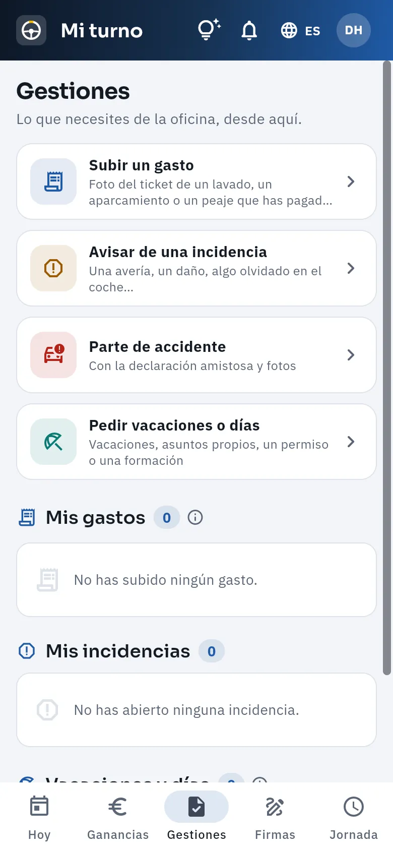 Gestiones: lo que el conductor te puede pedir o comunicar.