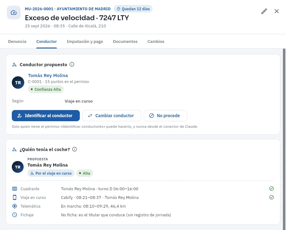 Una multa de Tomás de un día en que conducía él: el propuesto es el propio titular.